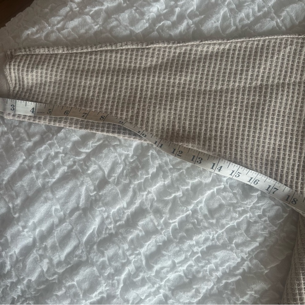 Three Dots Waffle Knit Thermal Hoodie Oat Beige Pullover Medium - Picture 5 of 8